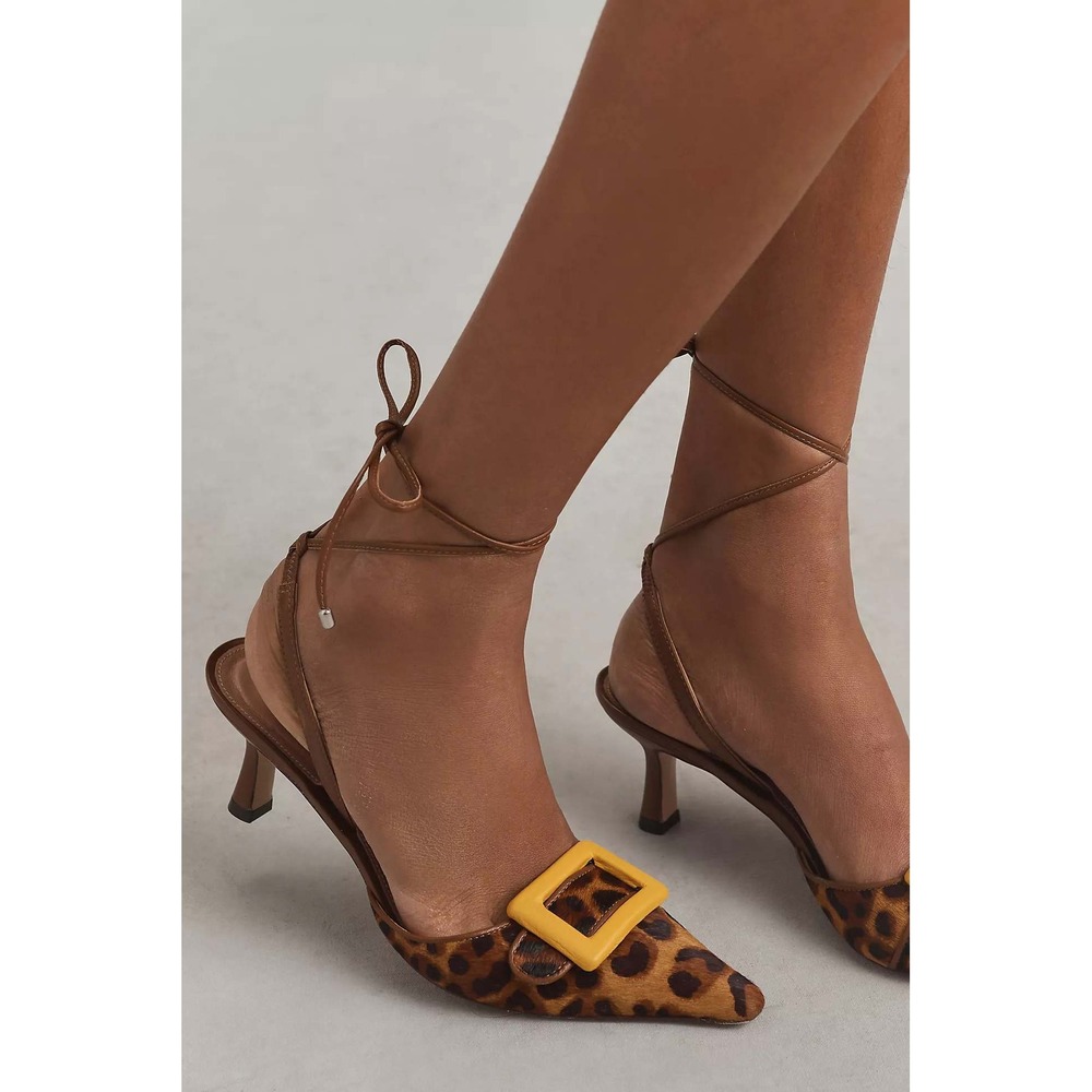 Anthropologie Vicenza Animal-Print Kitten-Heel Mules Womens Brown Size 8